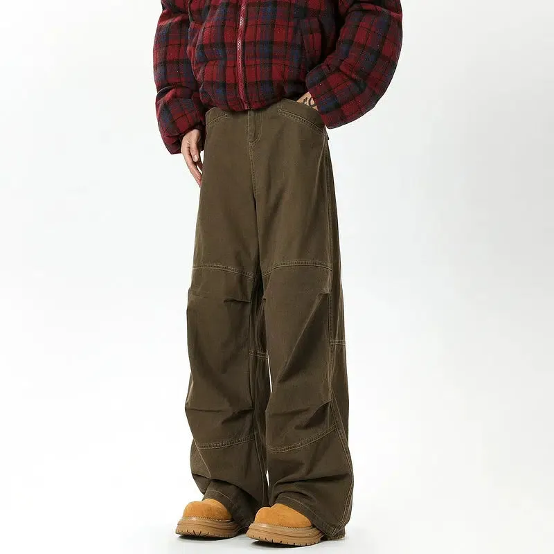 Wide-Leg Washed Pleated Pants