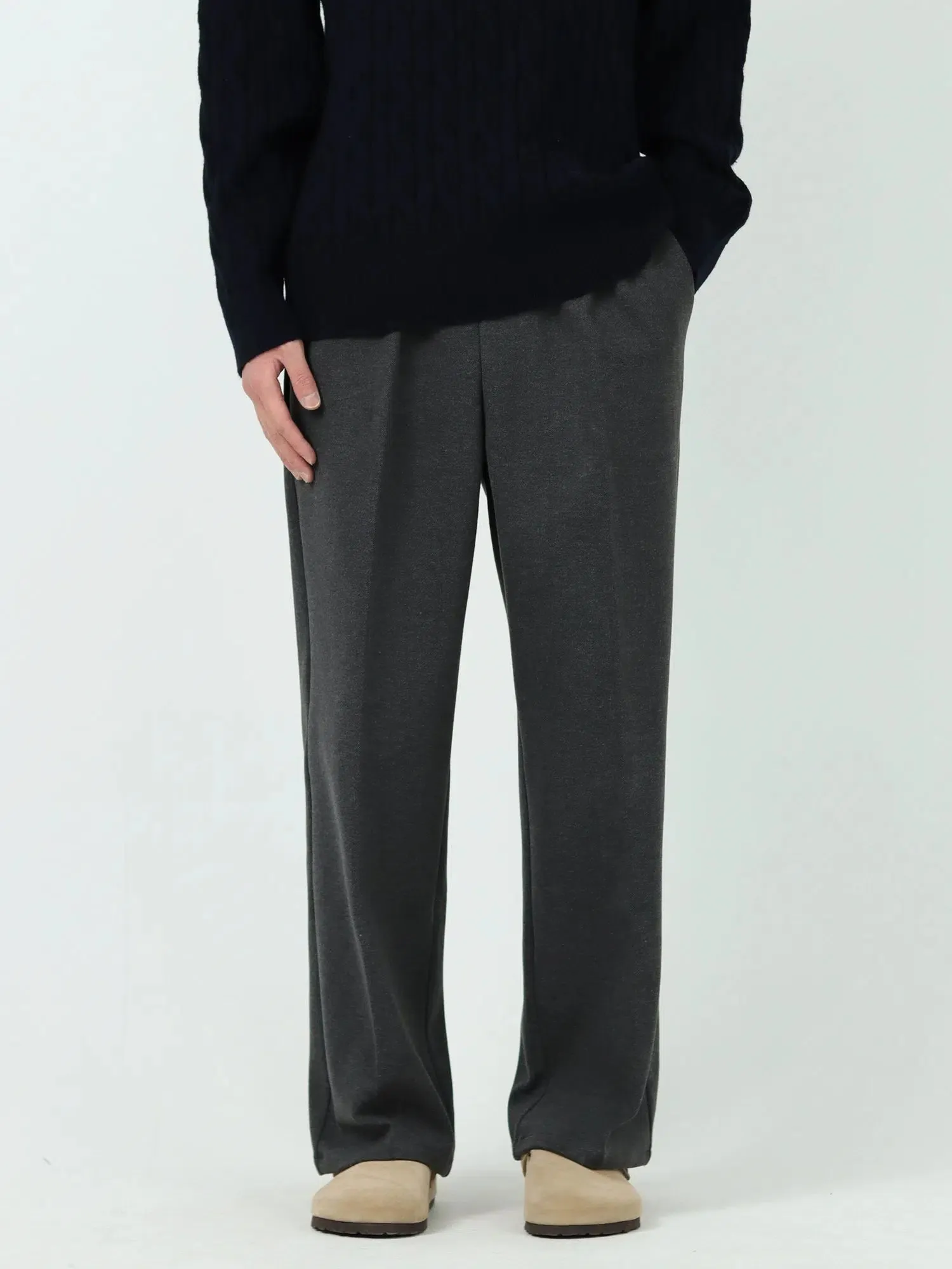 Wide-Leg Woolen Elastic Waist Pants