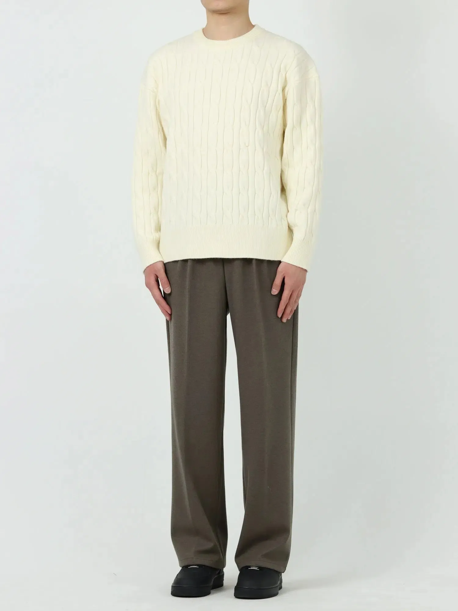 Wide-Leg Woolen Elastic Waist Pants