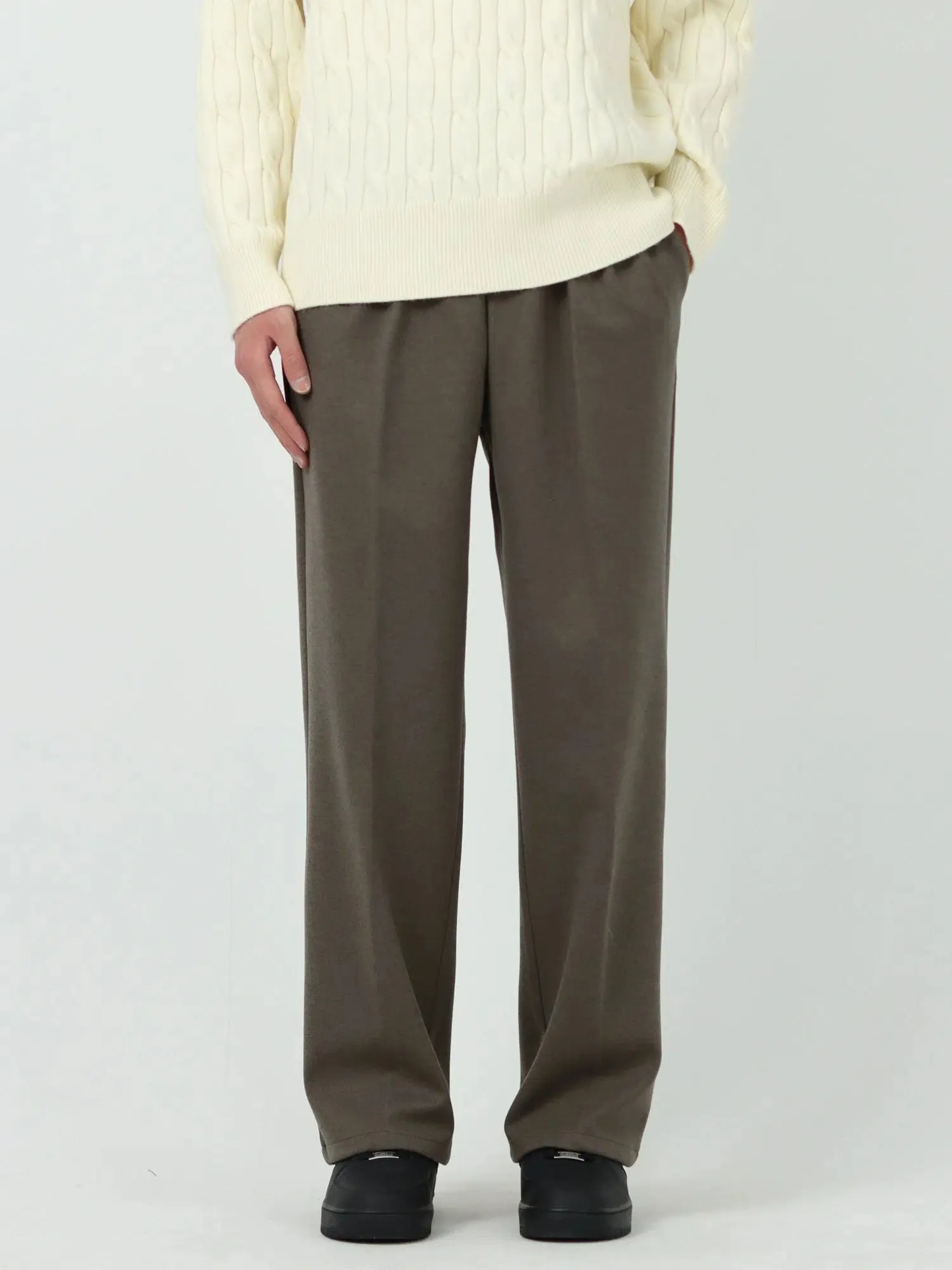 Wide-Leg Woolen Elastic Waist Pants