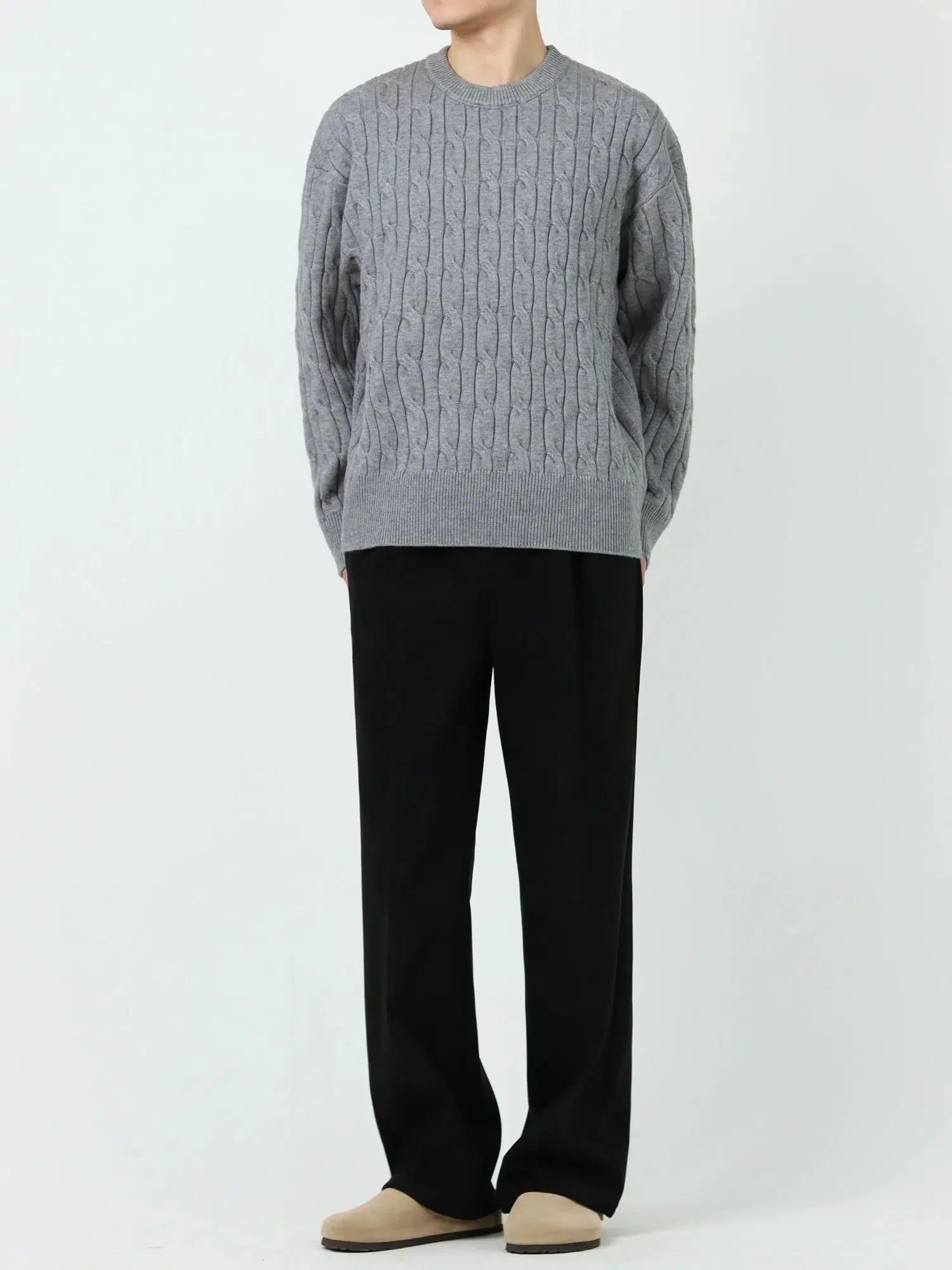 Wide-Leg Woolen Elastic Waist Pants