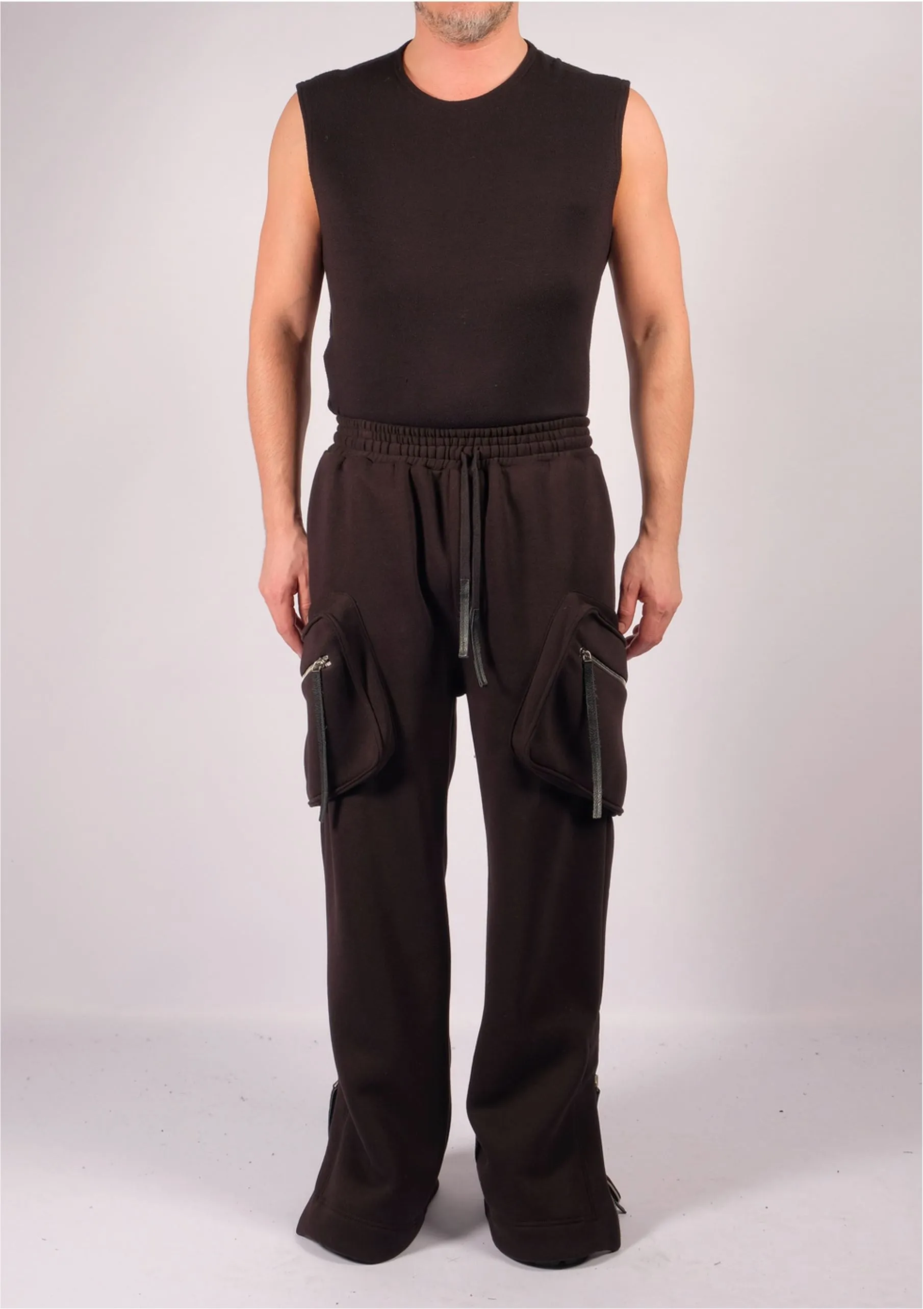 Wide Sweatshirt Trousers with Zippered Pockets