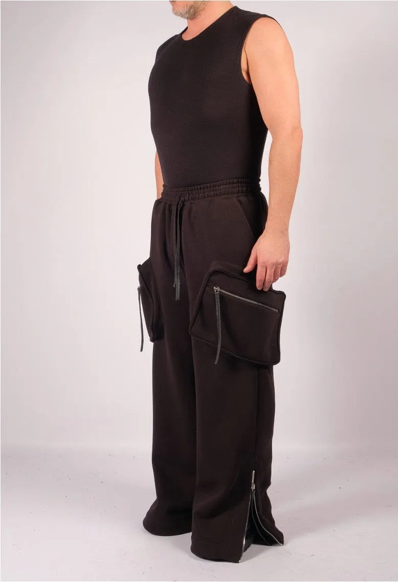 Wide Sweatshirt Trousers with Zippered Pockets