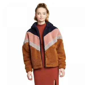 Wild Fable Women's Long Sleeve Zip-Up Colorblocked Hooded Sherpa Jacket
