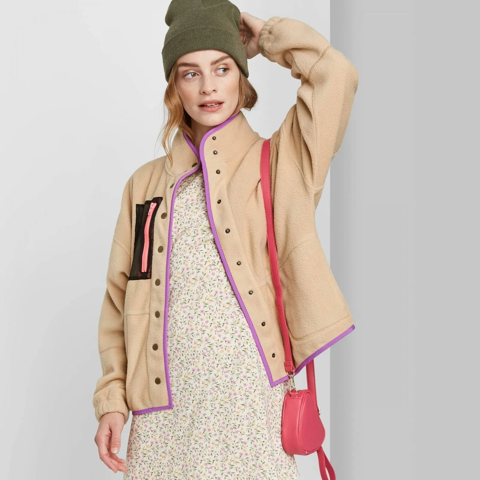 Wild Fable Women's Snap Front Faux Fur Sherpa Jacket
