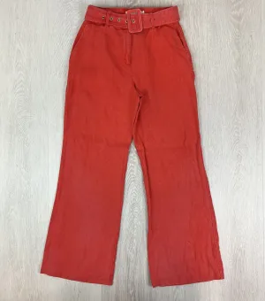 Witchery Womens 100% Linen Orange Wide Leg Belted Pants Size 6