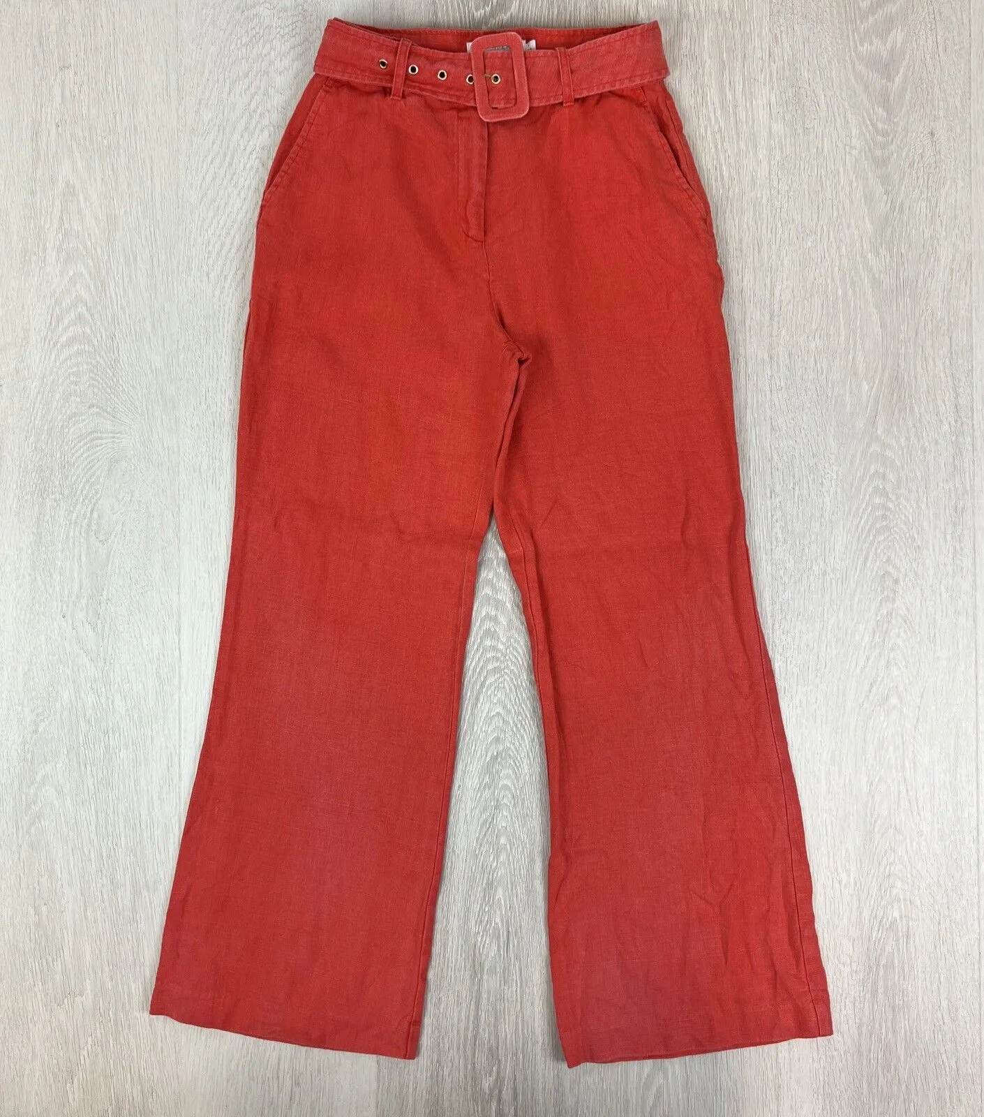 Witchery Womens 100% Linen Orange Wide Leg Belted Pants Size 6