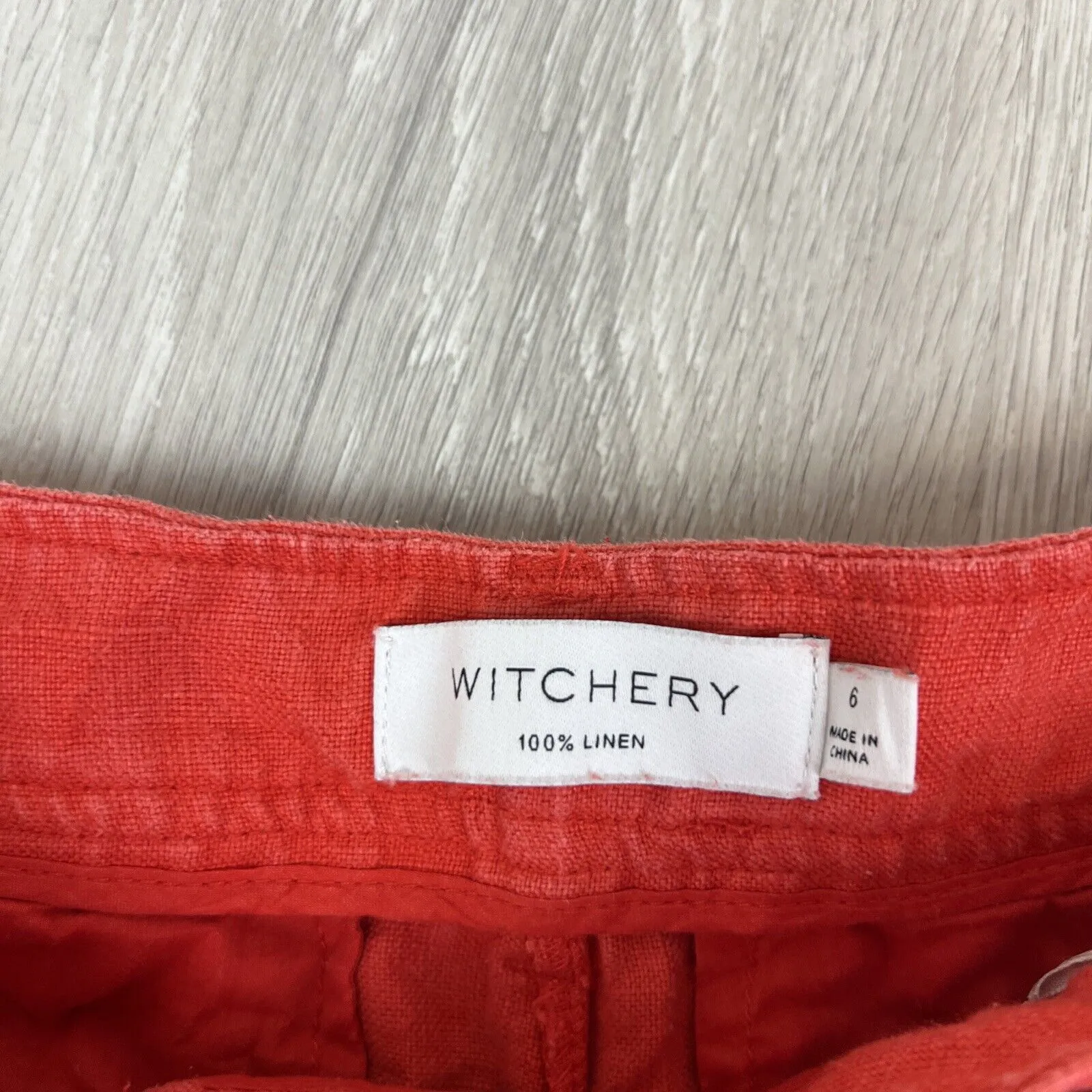 Witchery Womens 100% Linen Orange Wide Leg Belted Pants Size 6