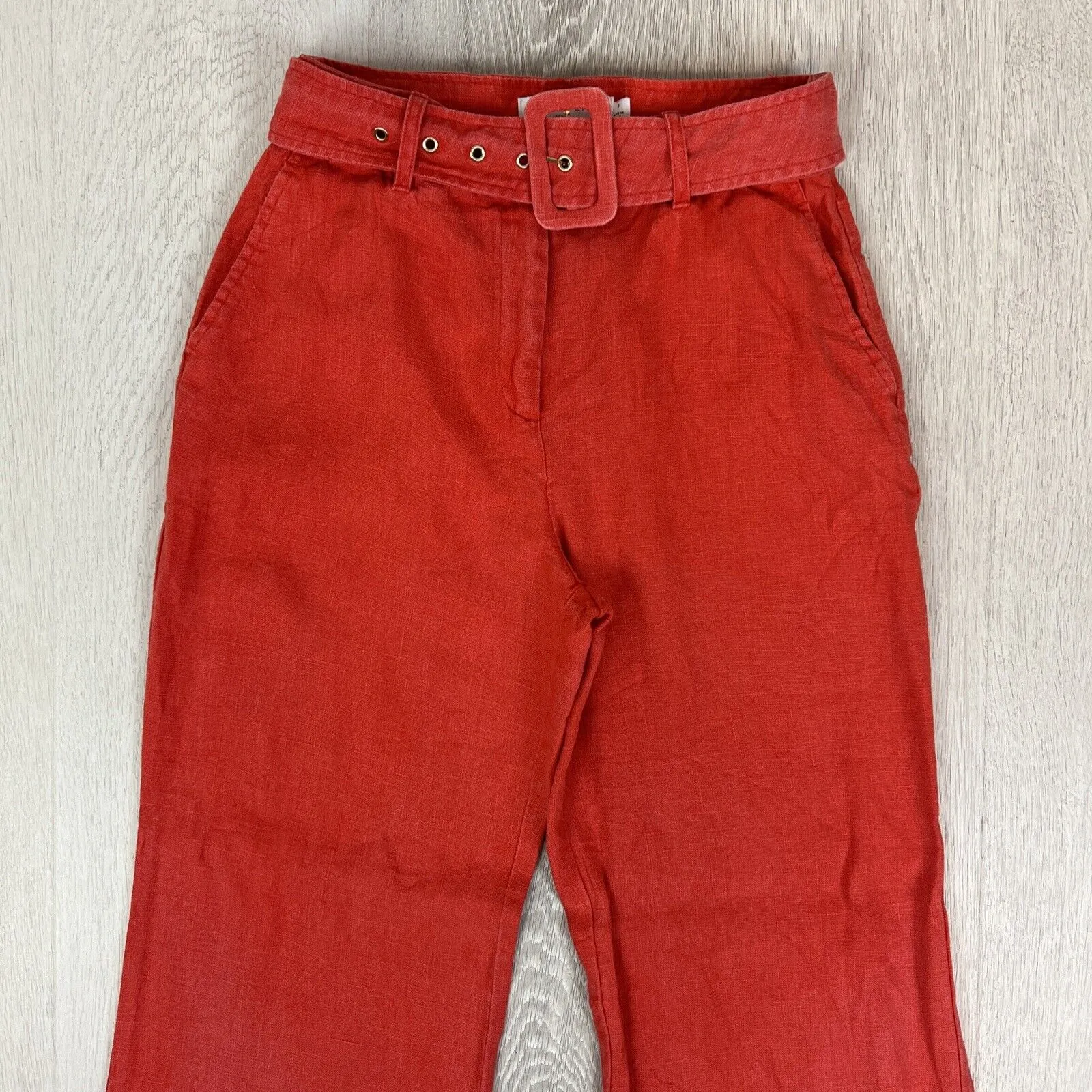 Witchery Womens 100% Linen Orange Wide Leg Belted Pants Size 6
