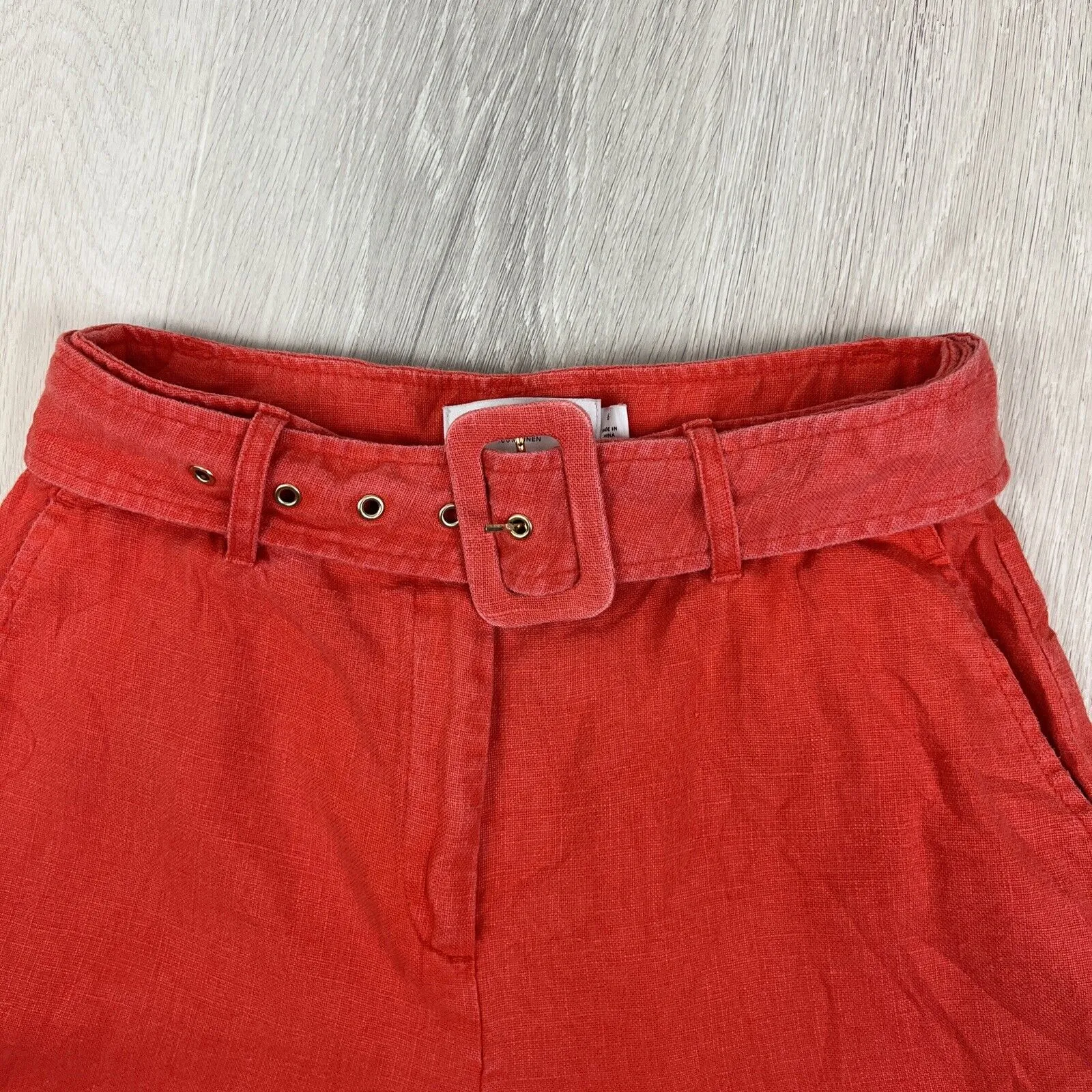 Witchery Womens 100% Linen Orange Wide Leg Belted Pants Size 6