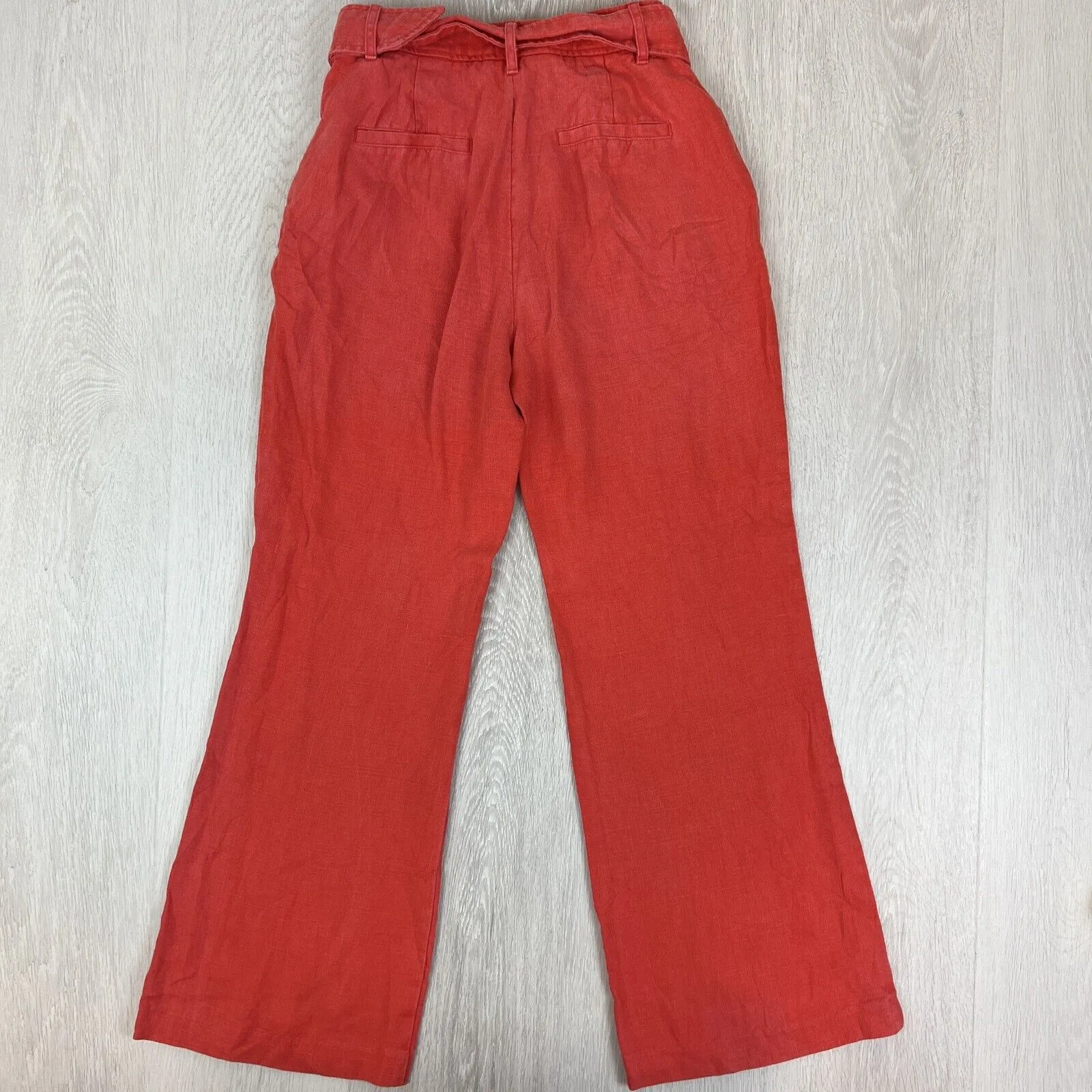 Witchery Womens 100% Linen Orange Wide Leg Belted Pants Size 6