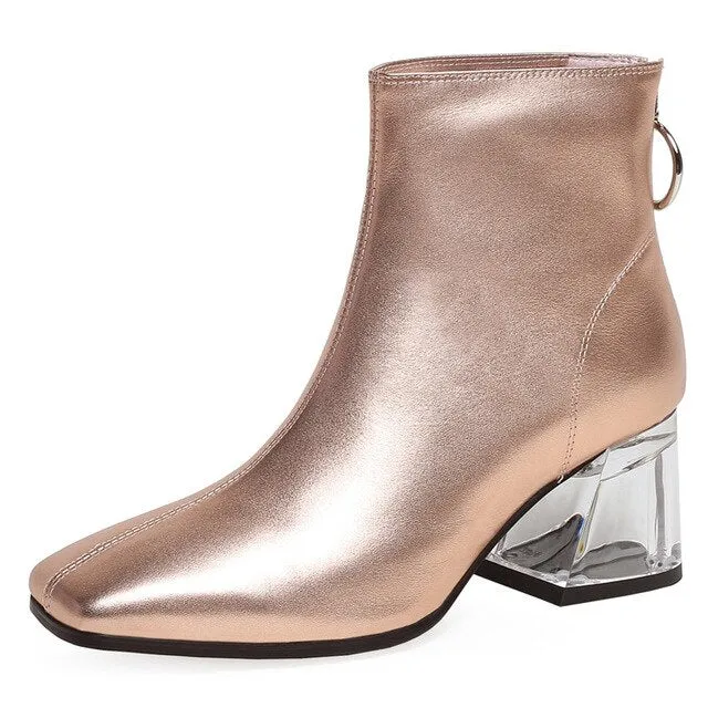 Women Ankle Boots Back Zipper High Heels Party Night Club Shoes