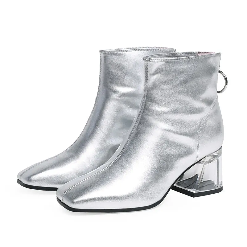 Women Ankle Boots Back Zipper High Heels Party Night Club Shoes