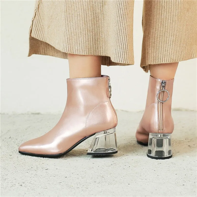 Women Ankle Boots Back Zipper High Heels Party Night Club Shoes