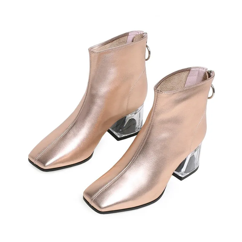 Women Ankle Boots Back Zipper High Heels Party Night Club Shoes
