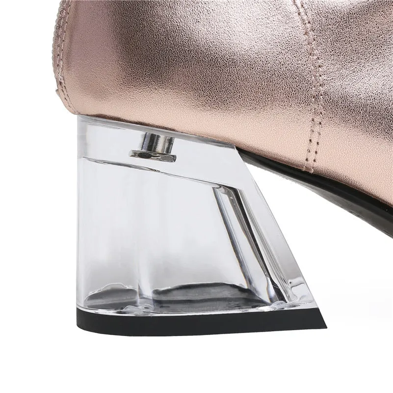 Women Ankle Boots Back Zipper High Heels Party Night Club Shoes