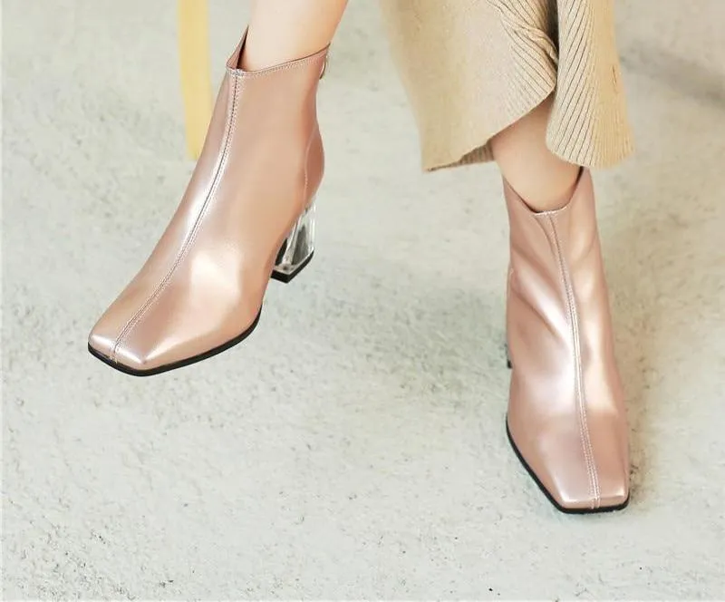 Women Ankle Boots Back Zipper High Heels Party Night Club Shoes
