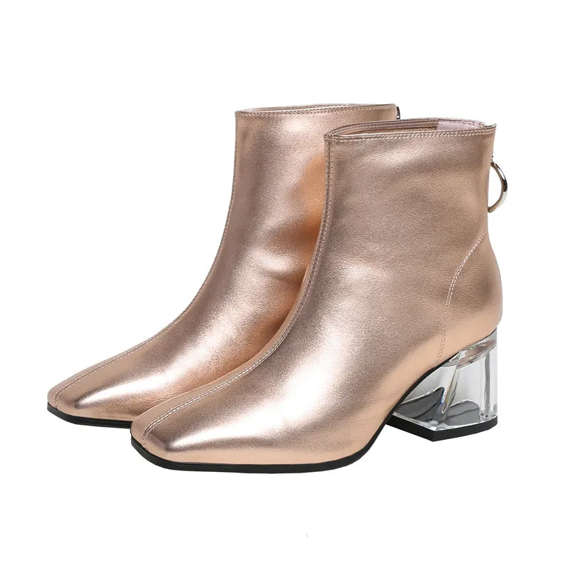 Women Ankle Boots Back Zipper High Heels Party Night Club Shoes