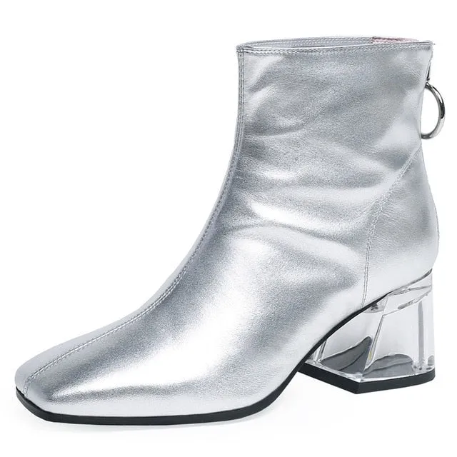 Women Ankle Boots Back Zipper High Heels Party Night Club Shoes