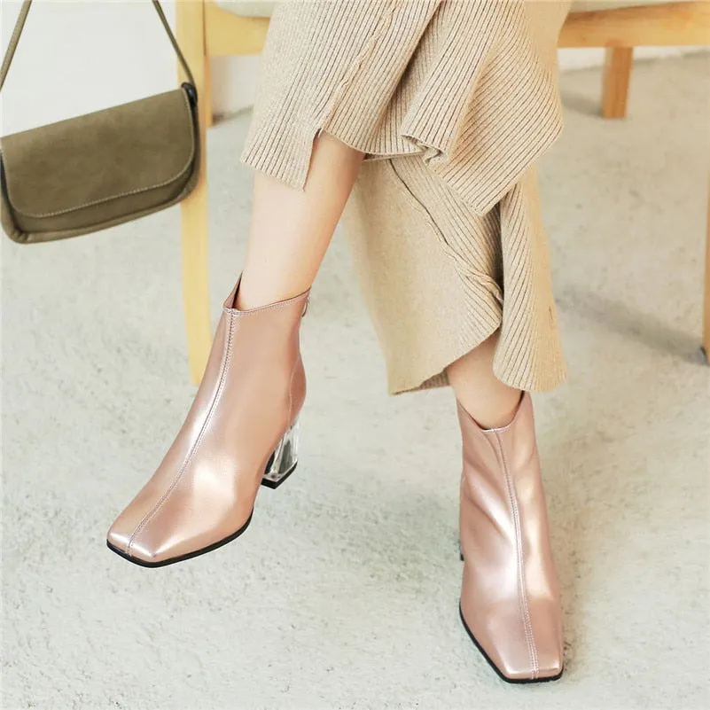 Women Ankle Boots Back Zipper High Heels Party Night Club Shoes