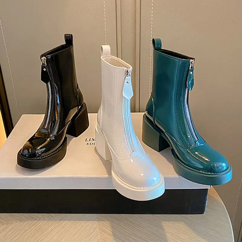 Women Ankle Boots Platform Thick High Heel