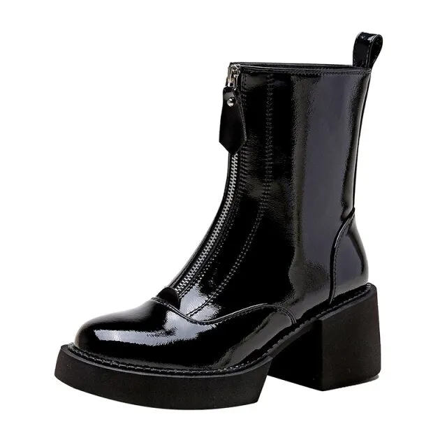Women Ankle Boots Platform Thick High Heel