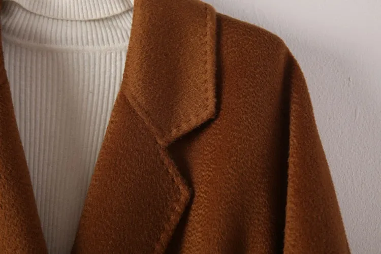 Women Belts Two Pockets Long Coat