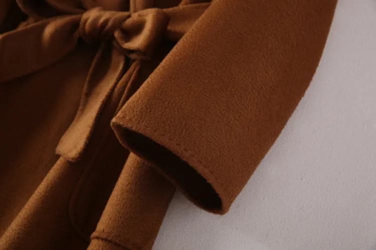 Women Belts Two Pockets Long Coat