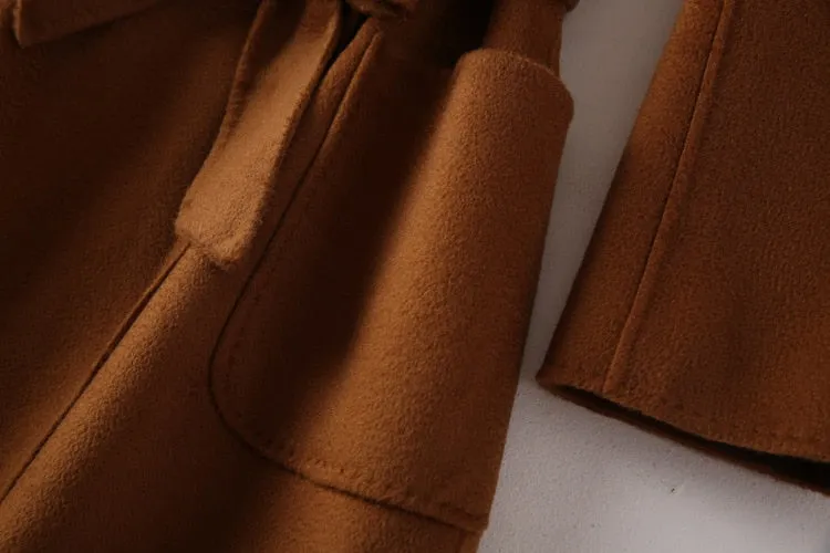 Women Belts Two Pockets Long Coat