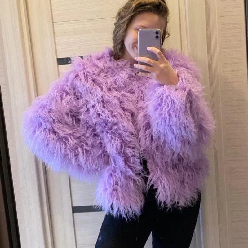 Women Faux Fur Coat Autumn Winter Fluffy Short Coat Faux Fur Jacket