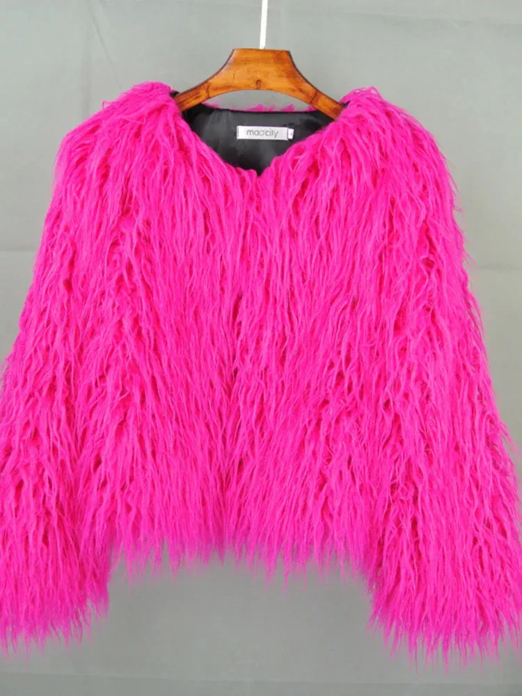 Women Faux Fur Coat Autumn Winter Fluffy Short Coat Faux Fur Jacket