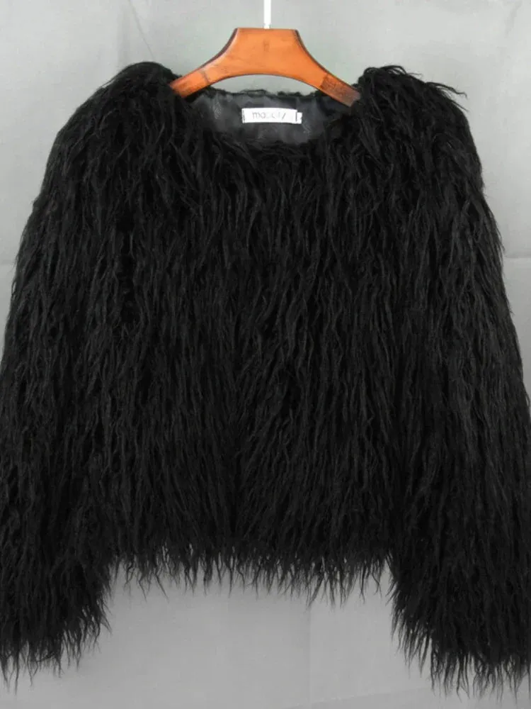 Women Faux Fur Coat Autumn Winter Fluffy Short Coat Faux Fur Jacket