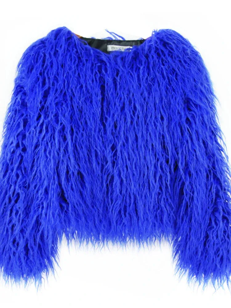 Women Faux Fur Coat Autumn Winter Fluffy Short Coat Faux Fur Jacket