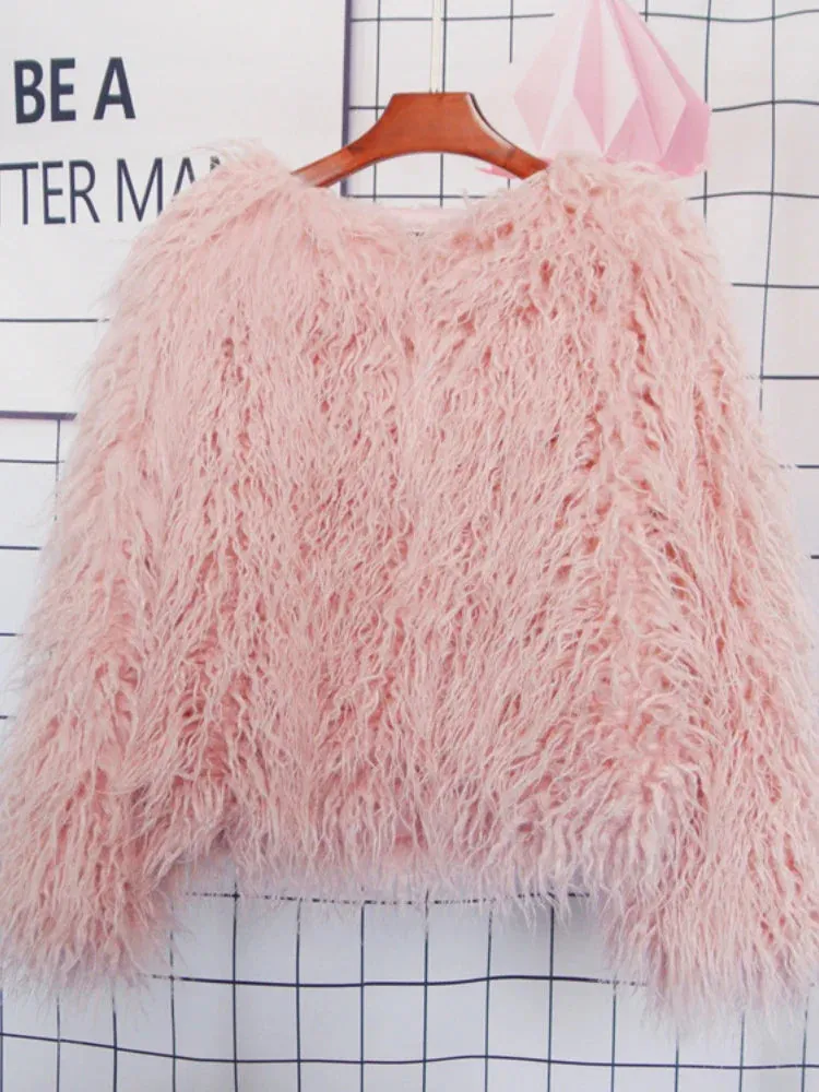 Women Faux Fur Coat Autumn Winter Fluffy Short Coat Faux Fur Jacket