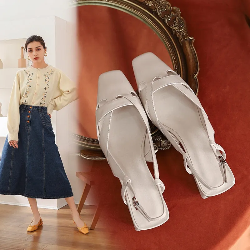 Women Sandals Buckle Strap Genuine Leather