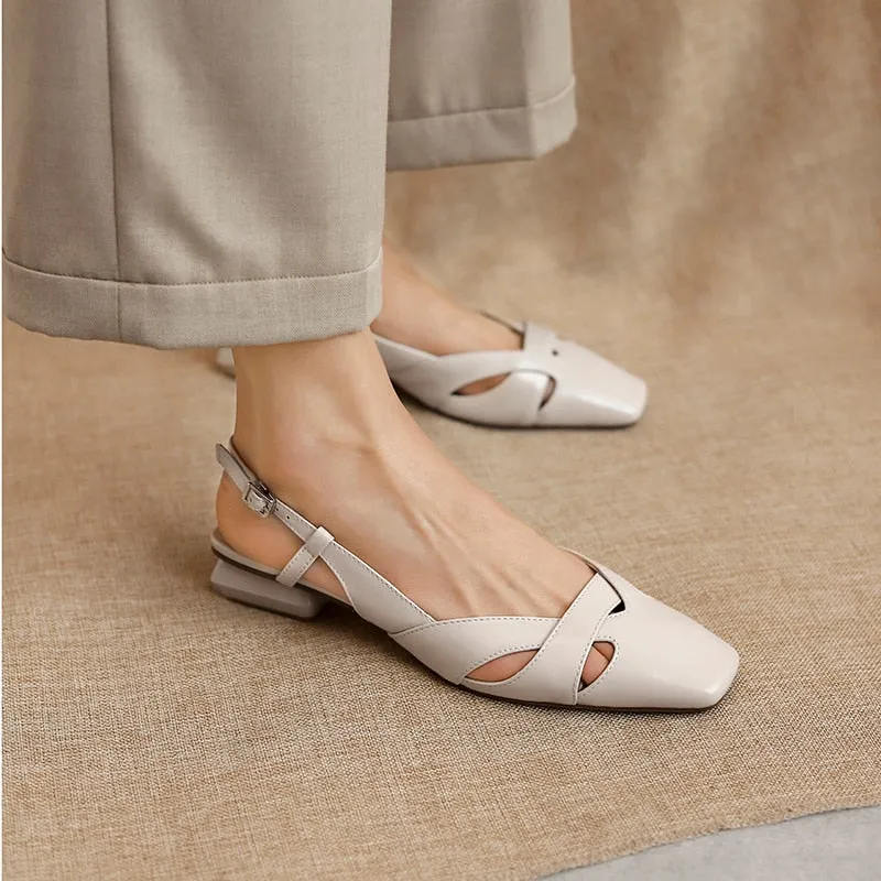 Women Sandals Buckle Strap Genuine Leather