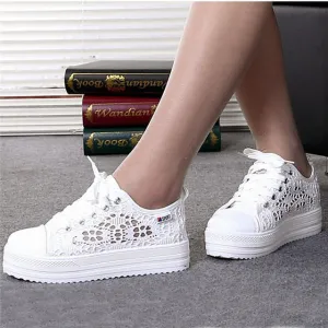 Women Shoes 2018 fashion summer casual Ladies Shoes cutouts lace canvas hollow breathable platform flat Shoes woman sneakers