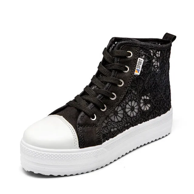 Women Shoes 2018 fashion summer casual Ladies Shoes cutouts lace canvas hollow breathable platform flat Shoes woman sneakers