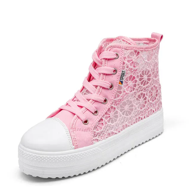 Women Shoes 2018 fashion summer casual Ladies Shoes cutouts lace canvas hollow breathable platform flat Shoes woman sneakers