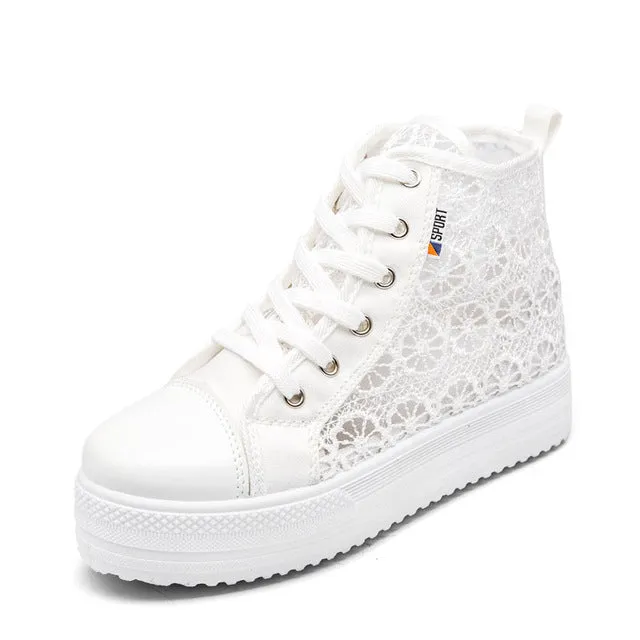 Women Shoes 2018 fashion summer casual Ladies Shoes cutouts lace canvas hollow breathable platform flat Shoes woman sneakers