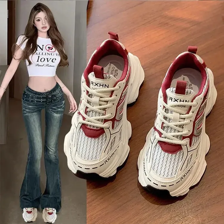 Women Sneakers Autumn Fashion Breathable Casual Shoes Women Mesh Lace Up Comfort Platform Vulcanize Shoes Zapatillas De Mujer