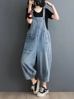 Women Summer Solid Casual Loose Denim Jumpsuits