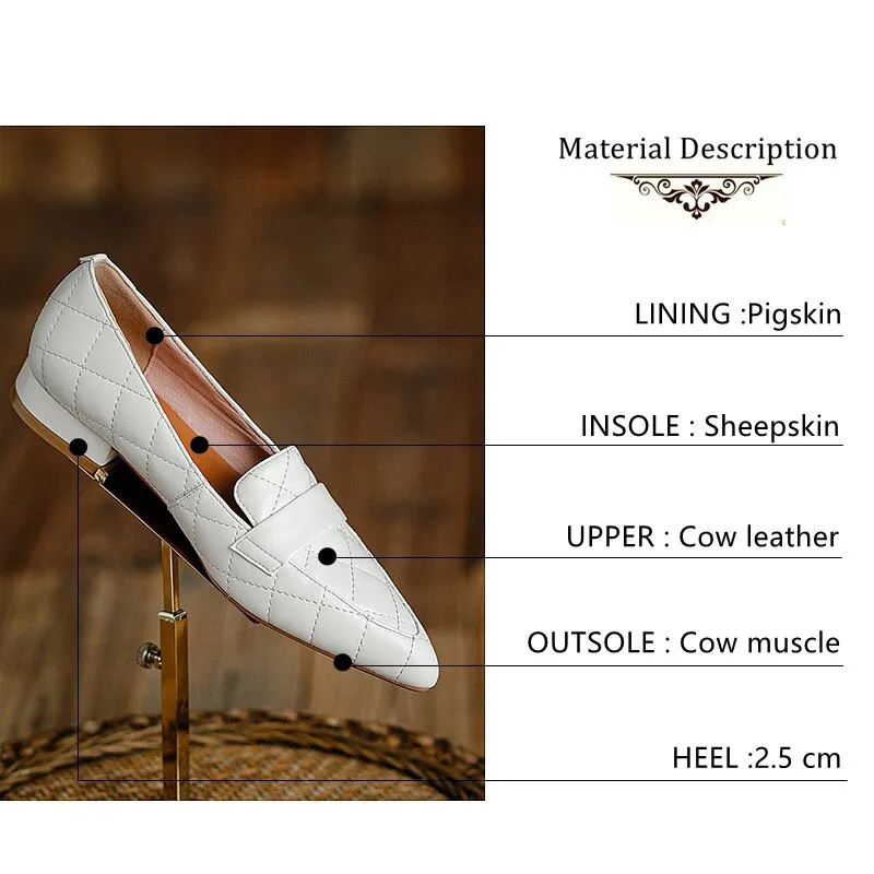Women Vintage Style Cow leather Sewing Decoration Pointed Toe Shoes