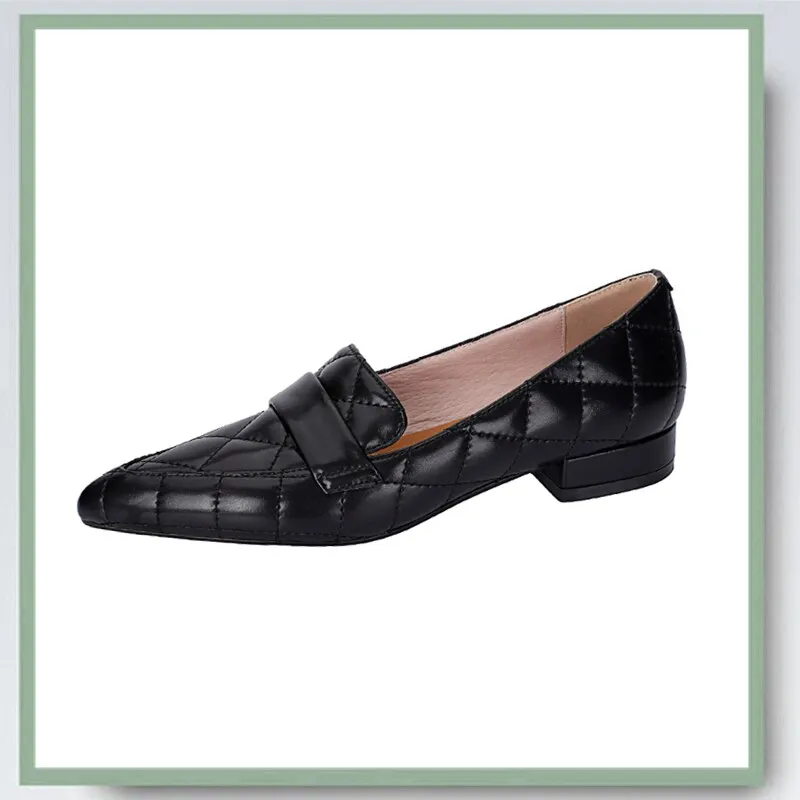 Women Vintage Style Cow leather Sewing Decoration Pointed Toe Shoes