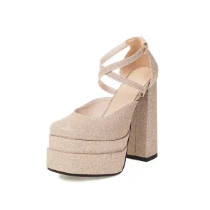 Women's Bling Bling Cross Ankle Strap Chunky Heel High Heels Platform Sandals