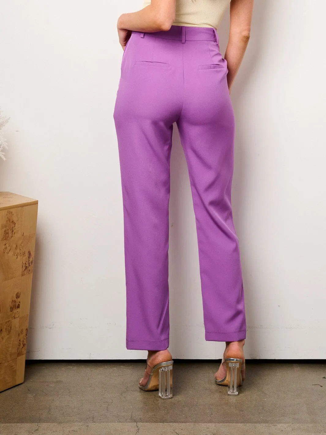 WOMEN'S BUTTON CLOSURE POCKETS WIDE LEG PANTS