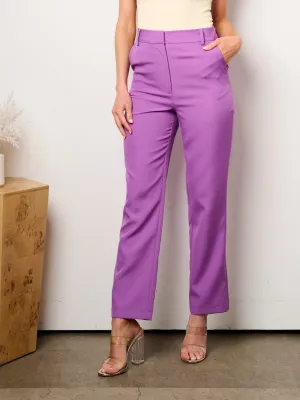 WOMEN'S BUTTON CLOSURE POCKETS WIDE LEG PANTS