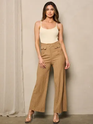 WOMEN'S BUTTON CLOSURE WIDE LEG DETAILED PANTS