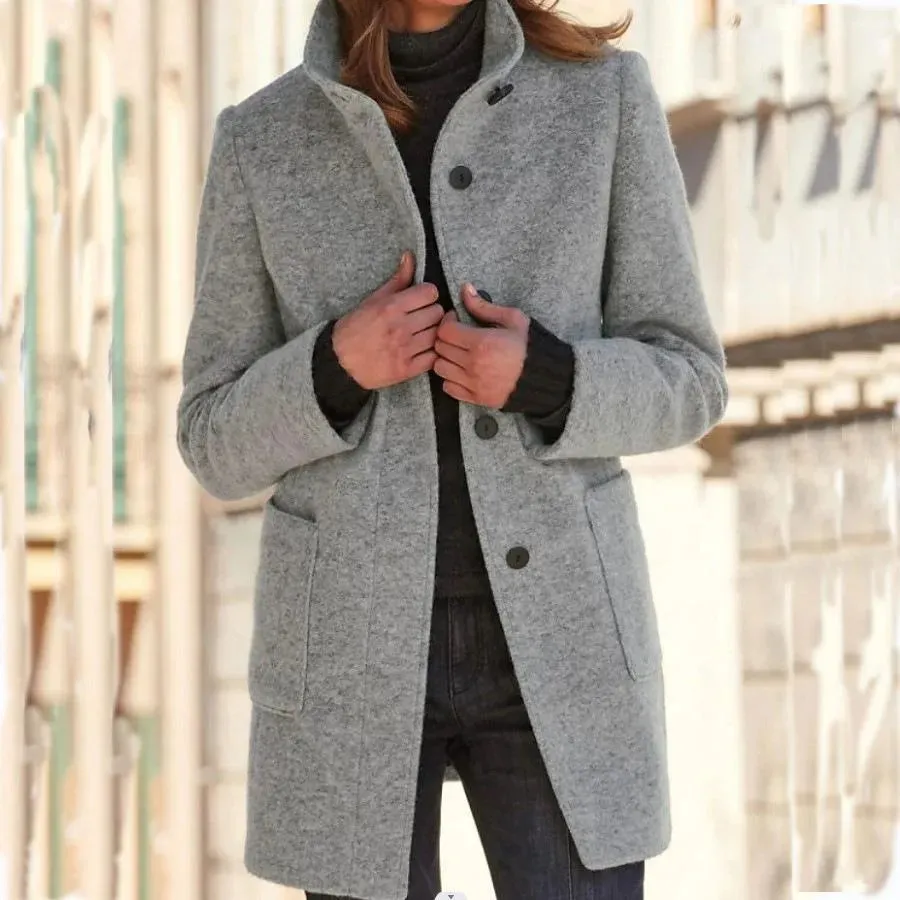 Women's - Coat - Stylish Wool Outerwear - Elegant Winter Layer