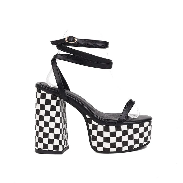 Women's Cross Strap Color Block Thick Sole Chunky Heel Platform Sandals